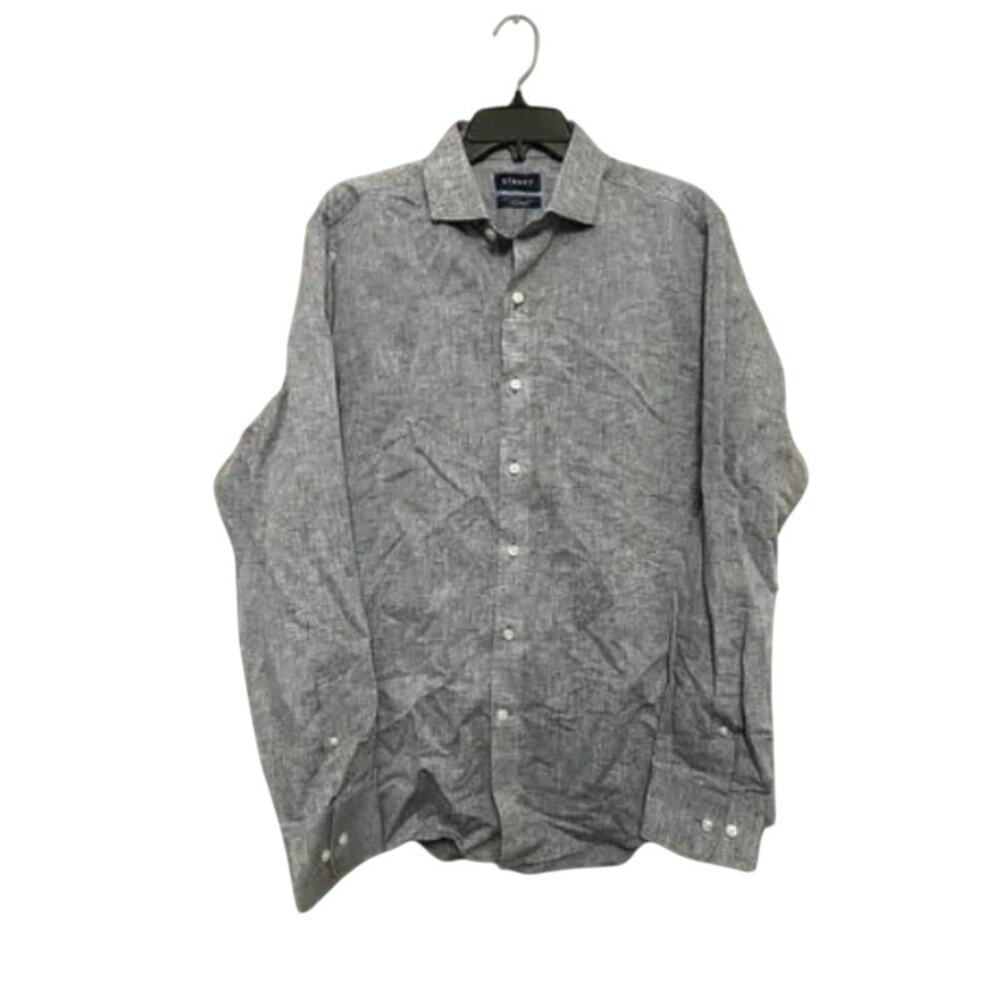 Stantt Button Down Shirt Linen Blend Long Sleeve Buttoned Cuffs Blue M XL NWOT